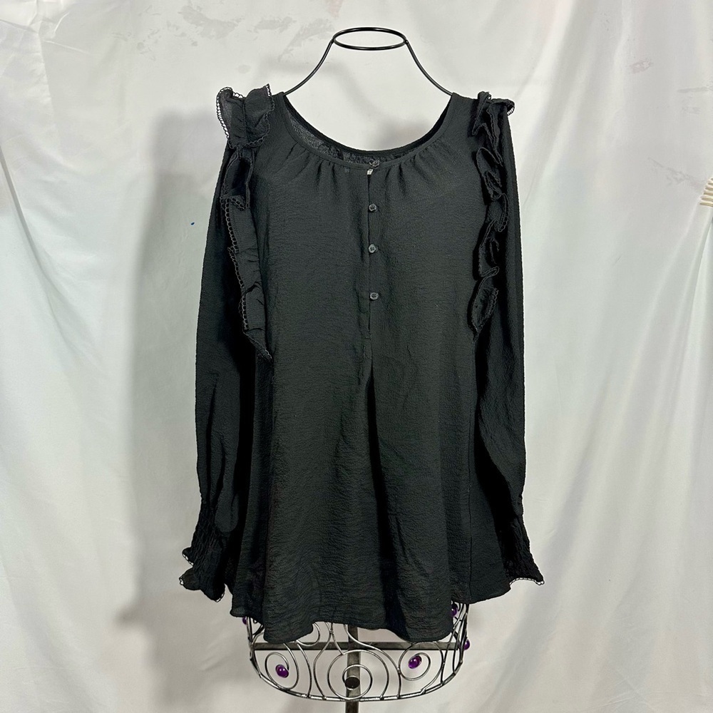 Max Studios black long sleeve peasant blouse size XL
